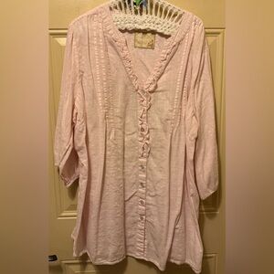 Avenue The Magnolia Pink Cotton Ruffled and Pleated Button Front Tunic Size 30